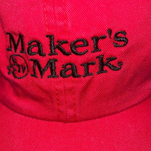 MAKERS MARK WHISKEY MENS ADJUSTABLE RED HAT CAP USED EMBROIDERED 100% COTTON - Picture 2 of 9